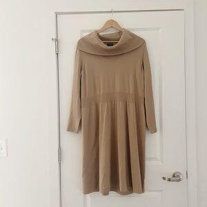 Talbots Pure Merino Wool Turtleneck Midi Dress 1X Classic Neutral Camel